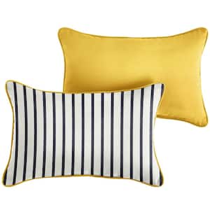 Sunbrella Blue White Stripe with Sunflower Yellow Rectangular Outdoor Lumbar Pillow
