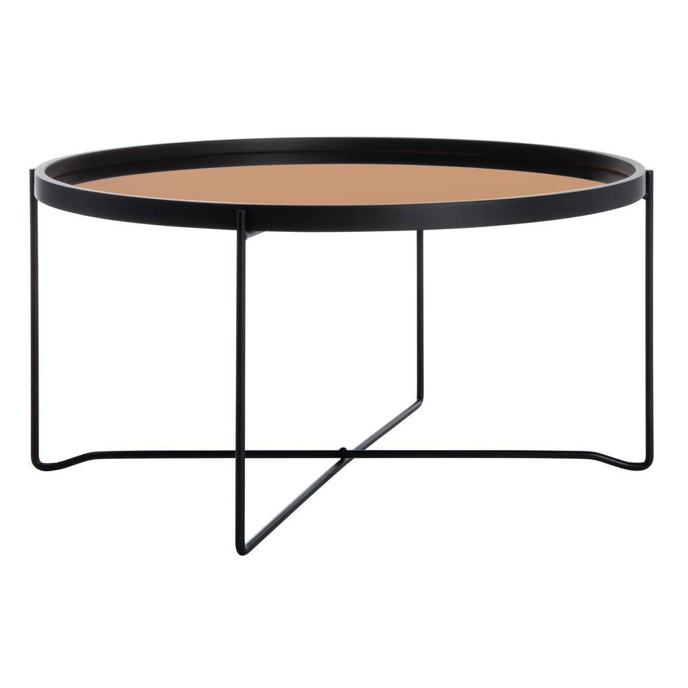 Ruby Round Rose Gold Glass and Black Wood Coffee Table
