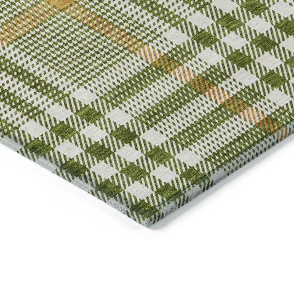 Olive and Beige Plaid Machine Washable Indoor/Outdoor Rug 2'6" x 3'10"