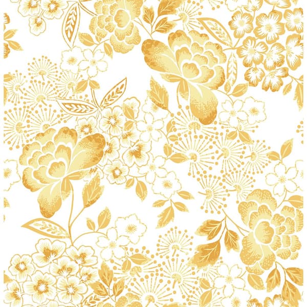 A-Street Prints Irina Yellow Floral Blooms Wallpaper Sample