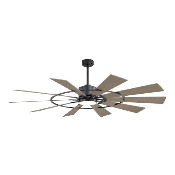 84 in. 6 ft. Indoor Black Housing And Gray Blades Ceiling Fan with LED light Remote Included DC Motor Down-rod mounted
