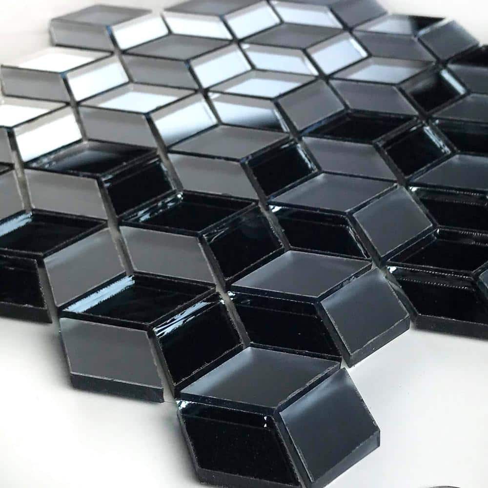 Graphite Blue Geometric Glass Mosaic Wall Tile