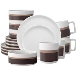 ColorStax Stripe Brown 16-Piece Stax (Brown) Porcelain Dinnerware Set, Service for 4