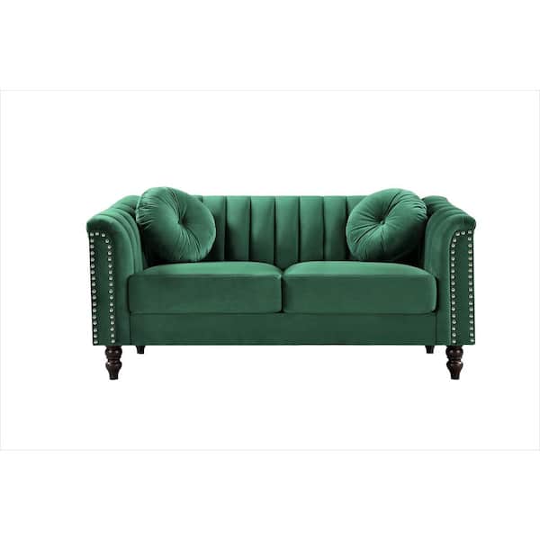 US Pride Furniture Hills 61.4 in. Green Velvet 2-Seater Loveseat with Tufted Back