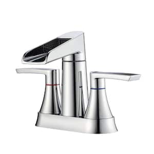 4 in. Centerset Double Handle Low Arc Bathroom Faucet with Drain Kit Included in Chrome