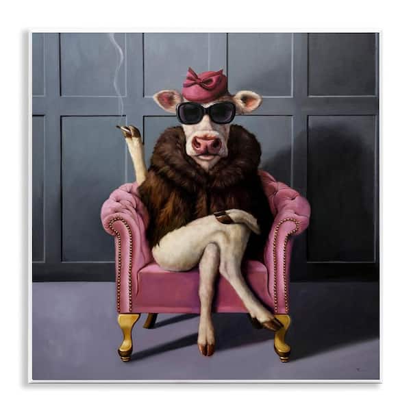 Stupell Industries Trendy Pink Glam Cow by Lucia Heffernan 1 Piece Unframed Animal Graphic Art Print 12 in. x 12 in.