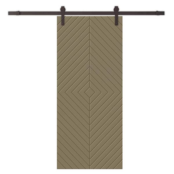 CALHOME Diamond 36 in. x 84 in. Fully Assembled Olive Green Painted MDF Modern Sliding Barn Door with Hardware Kit