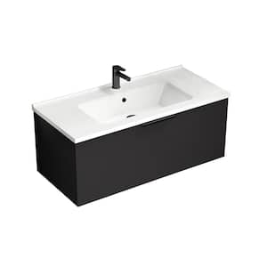 Bodrum 39.37 in. W x 17.72 in. D x 16.14 in . H Wall Mounted Bath Vanity in Matte Black with Vanity Top Basin in White