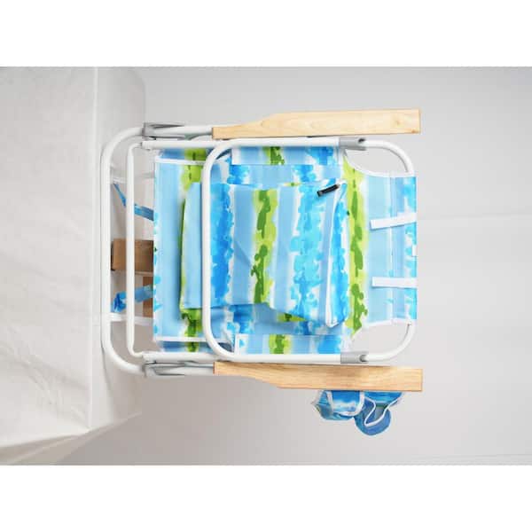 2-Piece Green Blue Aluminium Foldable Beach Chairs with Pillow and Storage Pockets, Backpack Beach Chairs