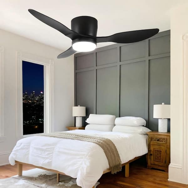 42 in. Smart Indoor Black Flush Mount Ceiling Fan with Light and Quiet Reversible DC Motor, Remote Control