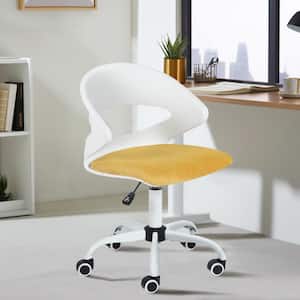Dot Fabric Standard Upholstered Swivel Chair Ergonomic Adjustable Height Task Chair in Yellow with Wheels