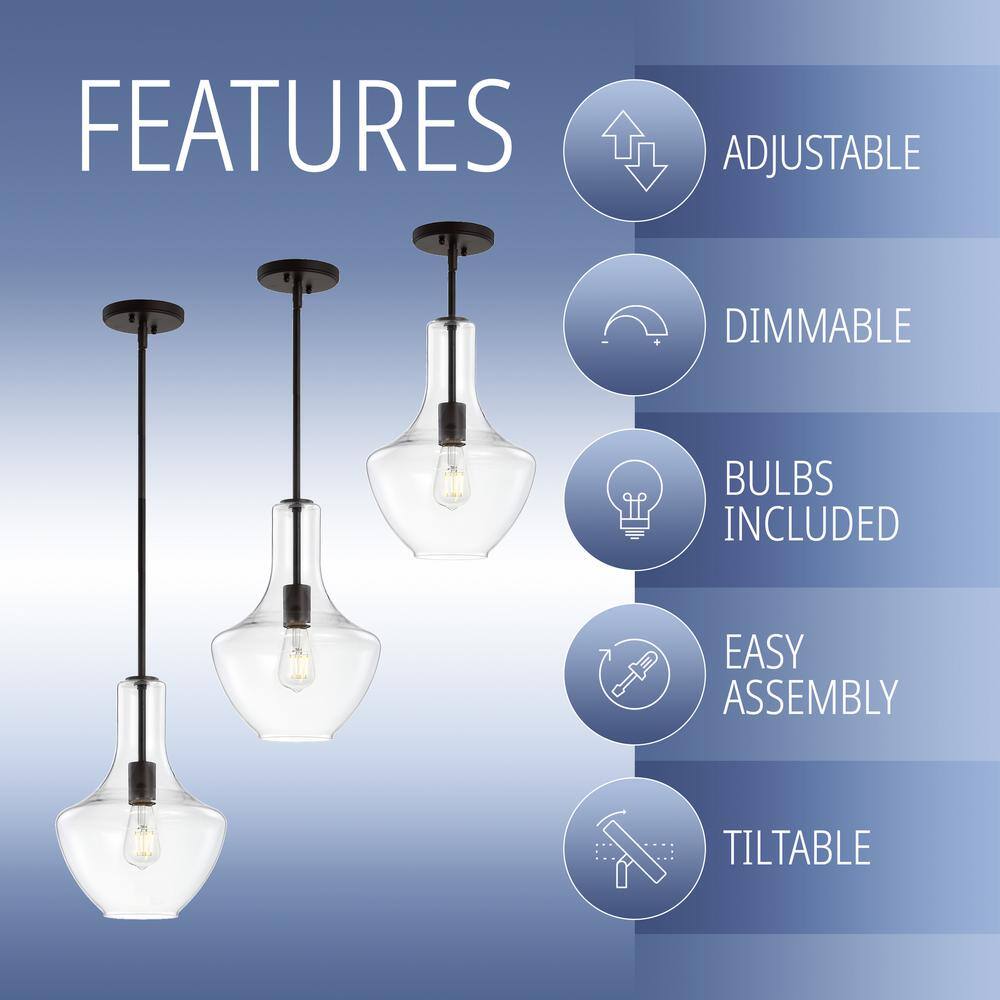 Watts 10.5" Clear Glass and Bronze LED Pendant Light