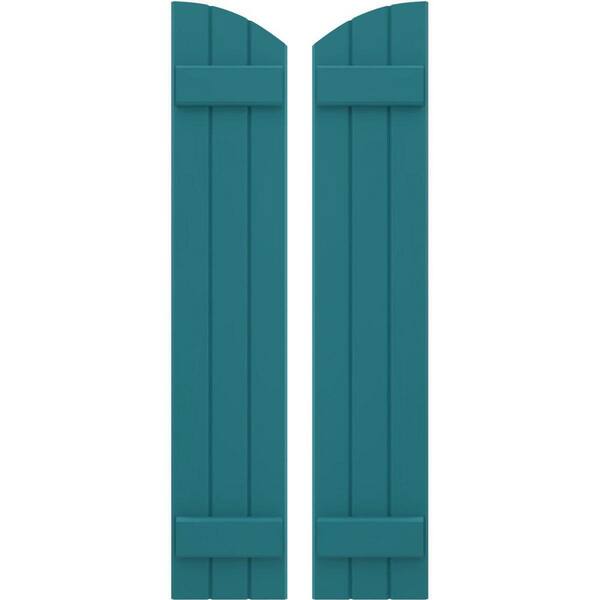 Ekena Millwork 10-1/2 in. W x 32 in. H Americraft Exterior Real Wood Joined Board and Batten Shutters with Elliptical Top Antigua