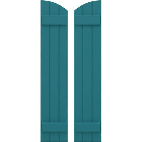 Ekena Millwork 10-1/2 in. W x 66 in. H Americraft Exterior Real Wood Joined Board and Batten Shutters Elliptical Top Antigua