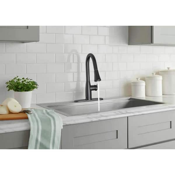 Cartway Single-Handle Pull-Down Sprayer Kitchen Faucet in Matte Black