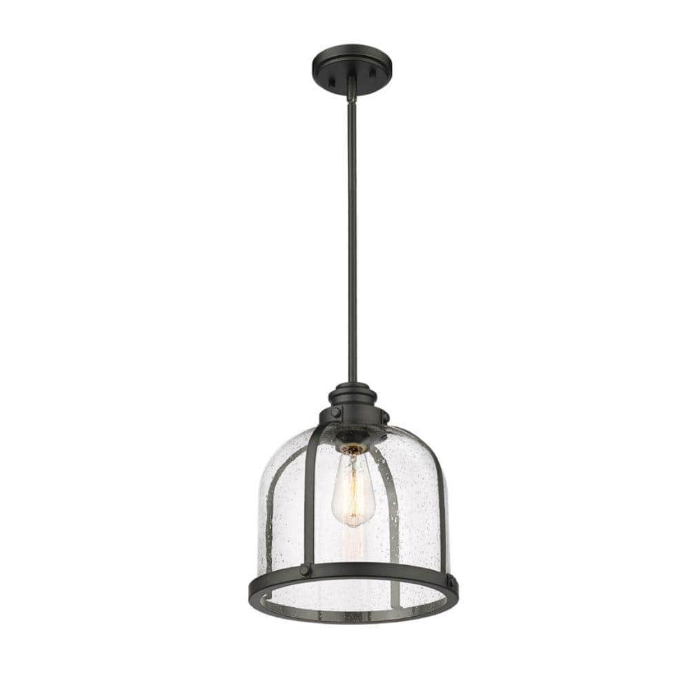 Matte Black and Seedy Glass Industrial Pendant Light