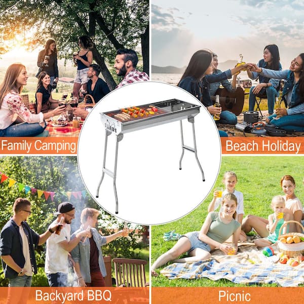 BBQ Charcoal Grill, 45.28-Inch Length Portable Barbecue Grill, Offset  Smoker Barbecue Oven with Wheels & Thermometer for Outdoor Picnic Camping  Patio