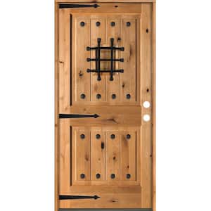 42 in. x 80 in. Mediterranean Knotty Alder Square Top Clear Stain Left-Hand Inswing Wood Single Prehung Front Door