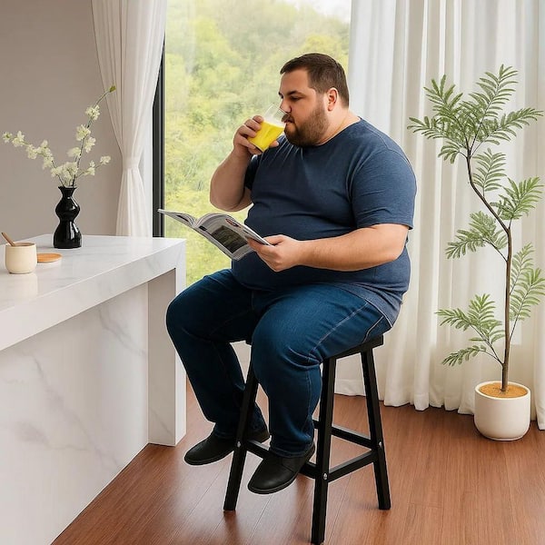 24 in. Black Outdoor Bar Stools Set of 2, Modern Resin All-Weather Bar Chairs with Footrest, for Patio Kitchen Counter