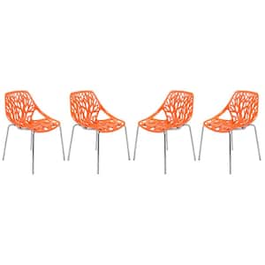 Asbury Modern Stackable Dining Chair With Chromed Metal Legs Set of 4 in Orange
