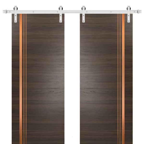 Sartodoors 28 in. x 96 in. 2 Panel Chocolate Ash Solid Wood with Honeycomb Sliding Barn Door with Hardware Kit