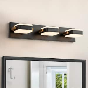 Payson 21.8 in. Modern Black Square Linear Integrated LED Bathroom Vanity Light over Mirror Rotatable Wall Light