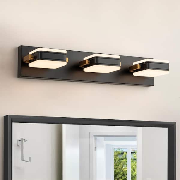 RRTYO Payson 21.8 in. Modern Black Square Linear Integrated LED Bathroom Vanity Light over Mirror Rotatable Wall Light