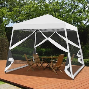 10 ft. x 10 ft. White Patio Outdoor Instant Slant Leg Pop-up Canopy with Mesh Tent