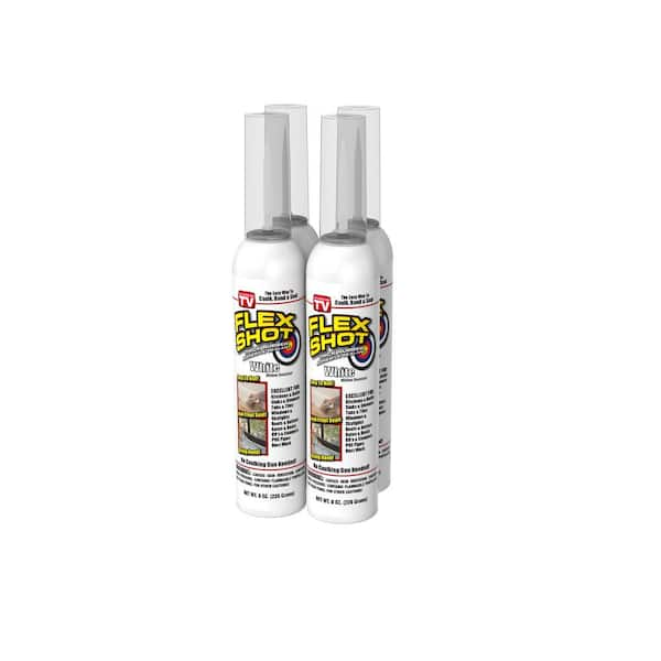 Flex Seal Family Of Products Flex Shot 8 Fl Oz White Thick Rubber Mildew Resistant Waterproof Sealant 4 Pack Fsh8w 4cs The Home Depot