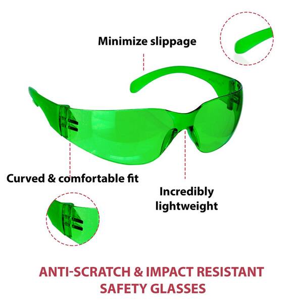 Safe Handler Green, Crystal Clear Lens Color Temple Safety glasses  (36-Pairs) BLSH-ESCR-CLLCT-SG8GR-36 - The Home Depot