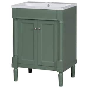 24 in. W x 18 in. D x 34 in. H Freestanding Bath Vanity in Green with White Resin Top with Adjustable Shelves