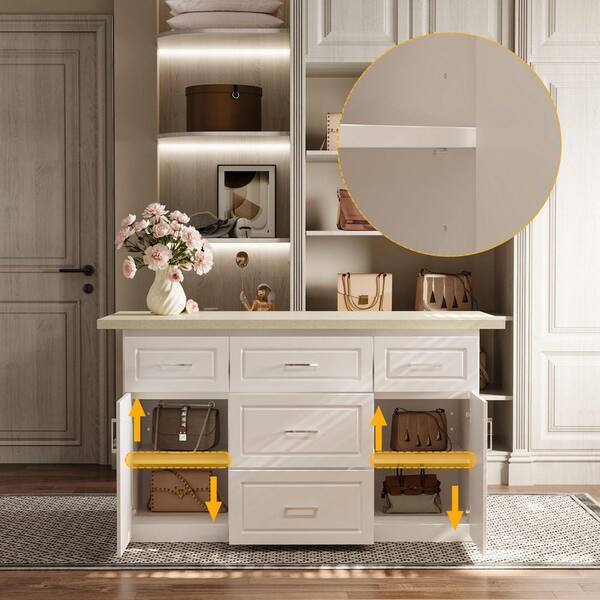 FUFU&GAGA White and Natural Wood Free Standing 66.9 in. W Jewelry