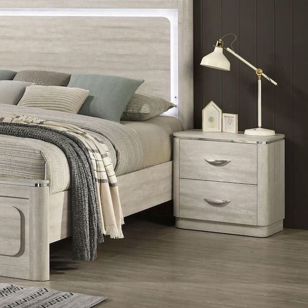 Manit Dusty Gray 2-Drawer 23.5 in. W Nightstand with Plinth Base and Curved Edges