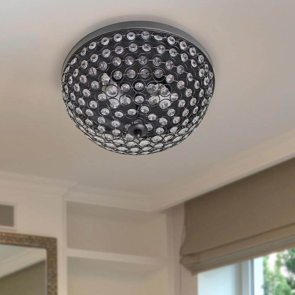 Elegant Elipse 15" Bronze Crystal Bowl Ceiling Flush Mount Light