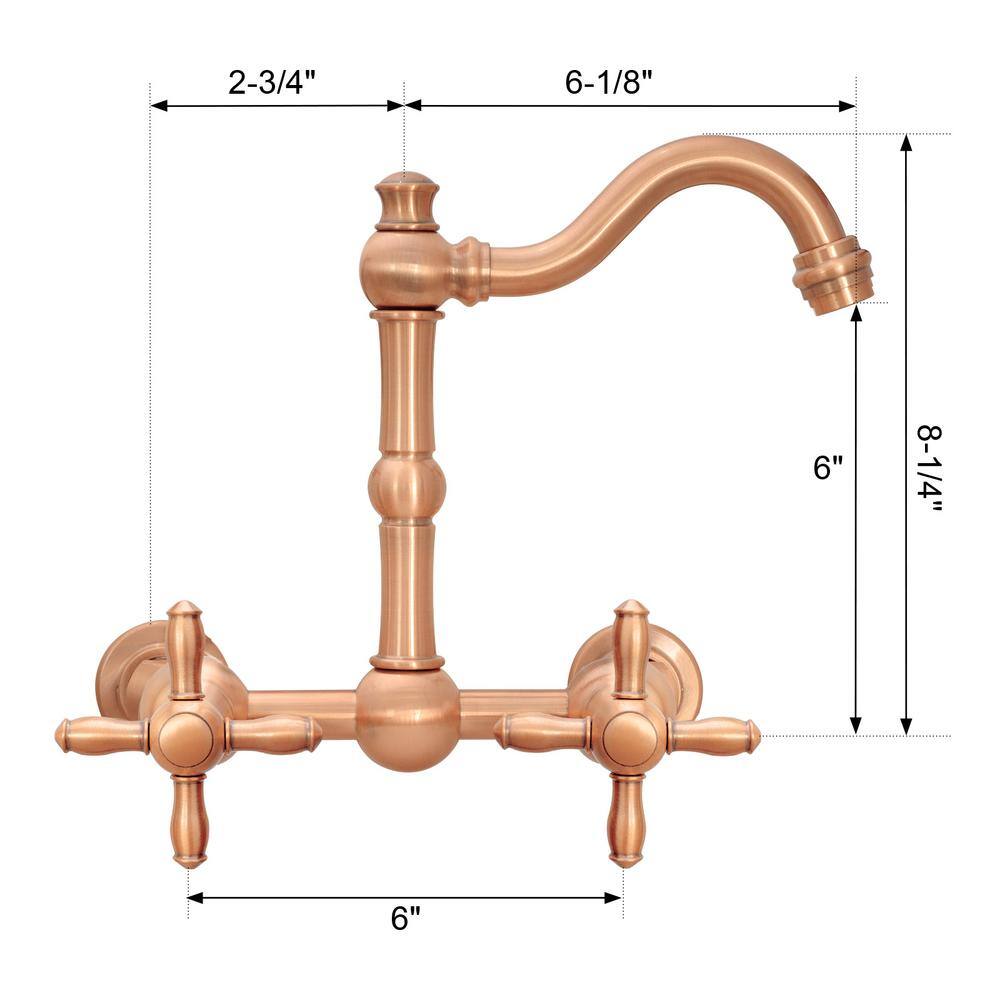 Brushed Copper Wall Mount Double Handle Faucet