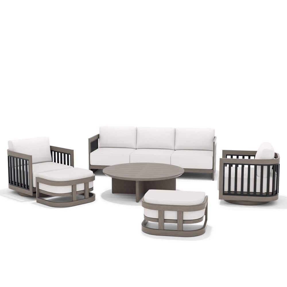 Sereno 6-Piece Gray Swivel Aluminum Outdoor Conversation Set with Warm White Cushion price history on PriceWatchPro