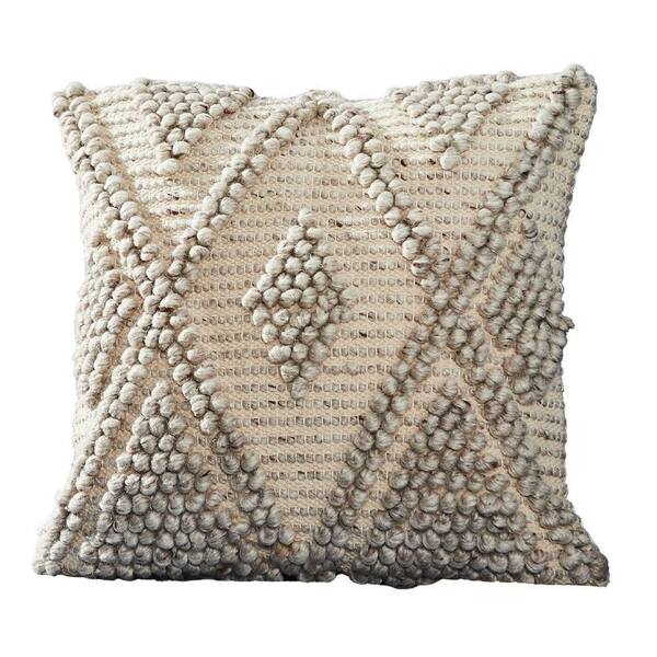 Benjara Beige Beaded Diamond Pattern Removable Decorative 18 in. x 18 ...