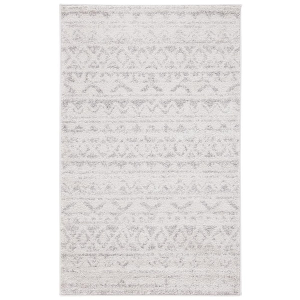 SAFAVIEH Adirondack Ivory/Silver Doormat 3 ft. x 5 ft. Geometric Striped Area Rug