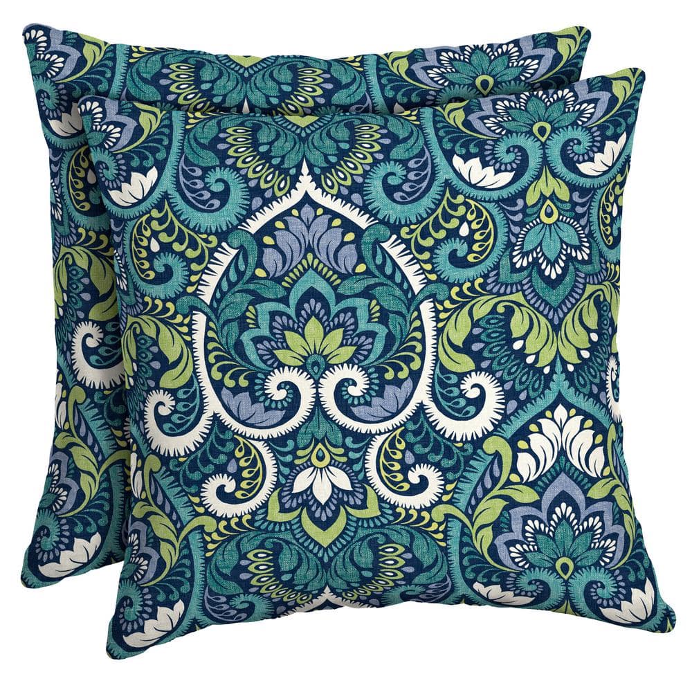 Sapphire Aurora Damask 16" Square Outdoor Throw Pillow Set