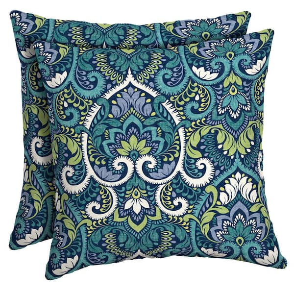 ARDEN SELECTIONS 16 x 16 Sapphire Aurora Blue Damask Square Outdoor Throw Pillow (2-Pack)