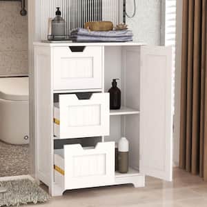 23.62 in. W x 11.81 in. D x 31.89 in. H White MDF Freestanding Linen Cabinet With Three Drawers