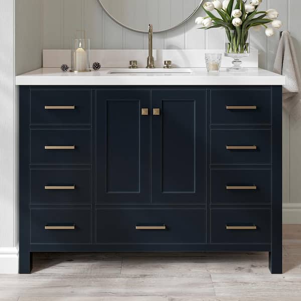 ARIEL Cambridge 49 in. W x 22 in. D x 36 in. H Bath Vanity in Midnight Blue with Pure White Quartz Top