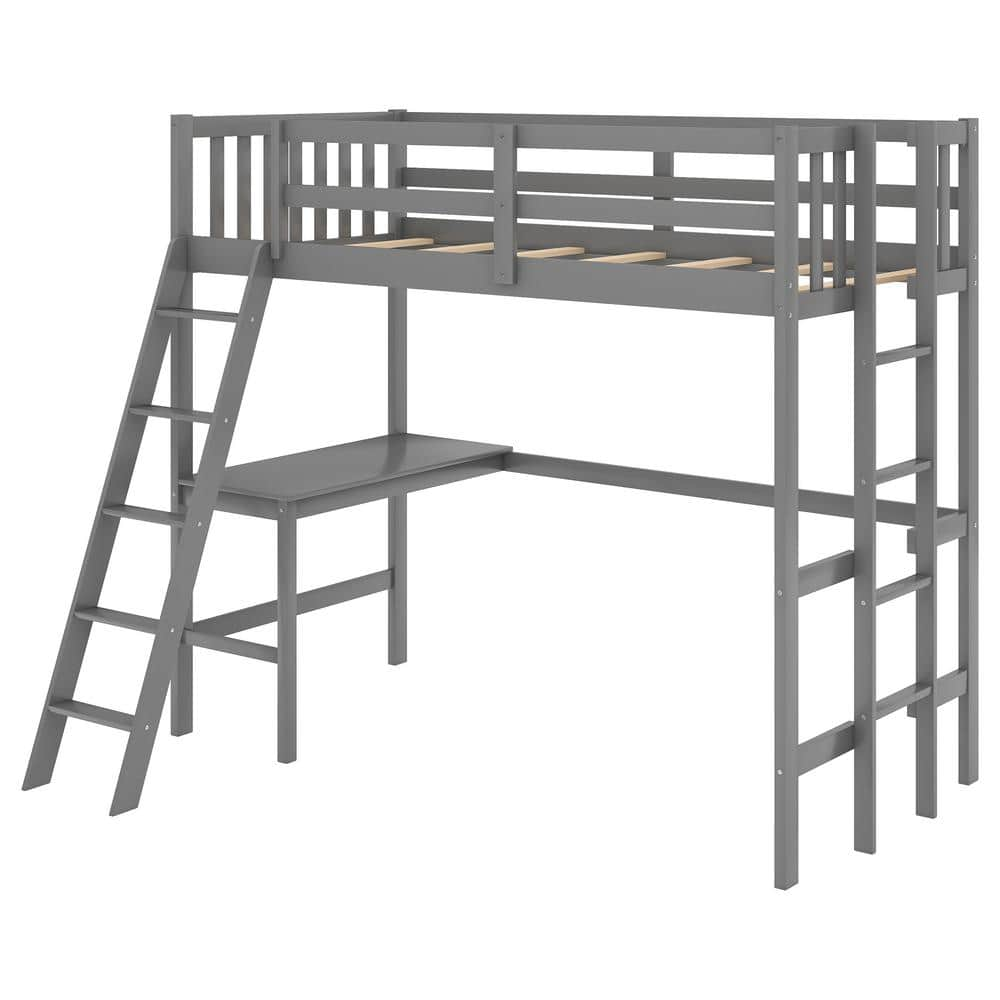 Harper & Bright Designs Gray Twin Size Wood Loft Bed with Desk and 2 ...