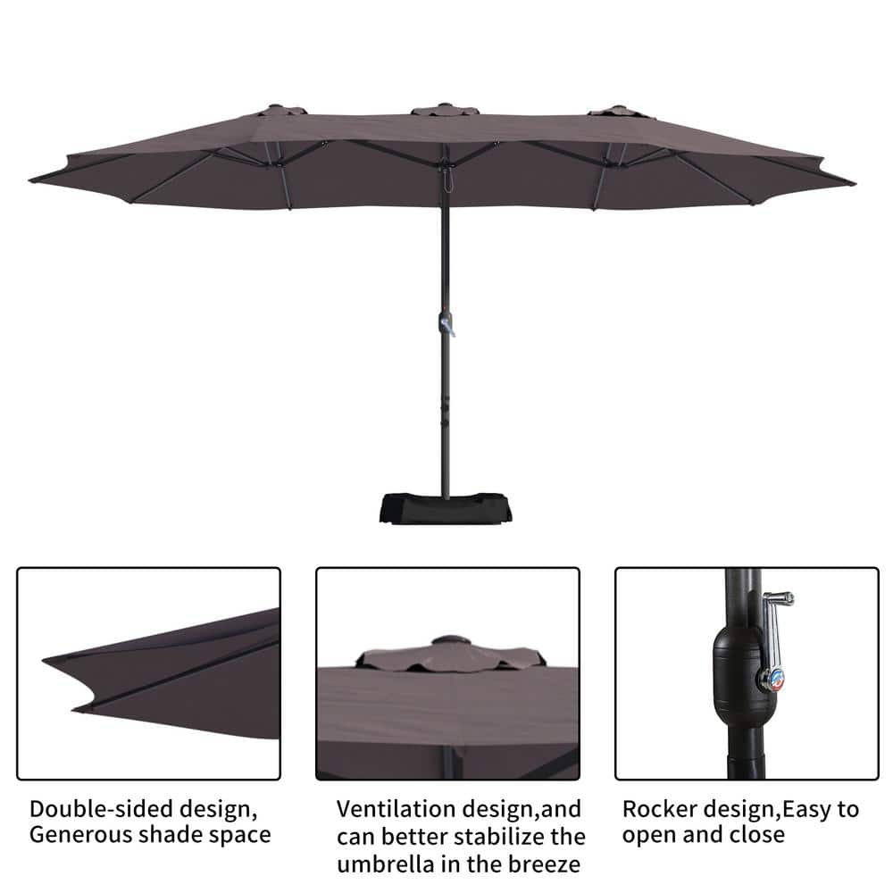 15 ft. Brown Aluminum Market Patio Umbrella with Stand