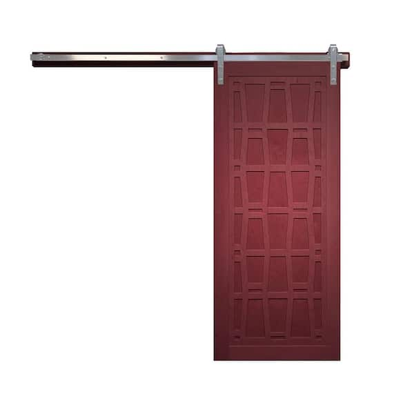 VeryCustom 42 in. x 84 in. Whatever Daddy-O Carmine Wood Sliding Barn Door with Hardware Kit in Black