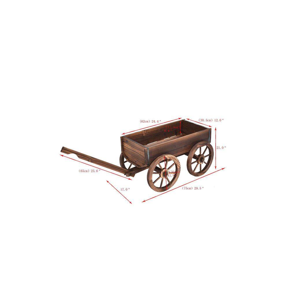 Rustic Brown Wooden Wagon Planter with Wheels