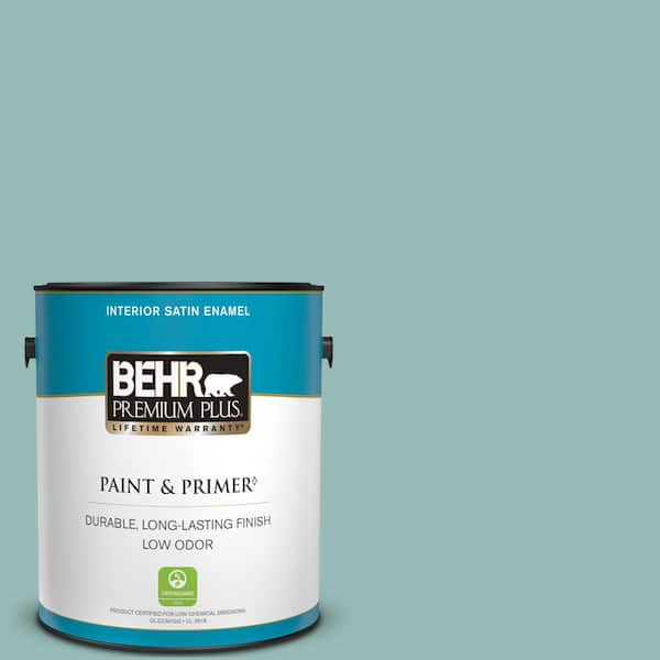 BEHR PREMIUM PLUS 1 gal. #PPU12-06 Lap Pool Blue Satin Enamel Low Odor Interior Paint & Primer
