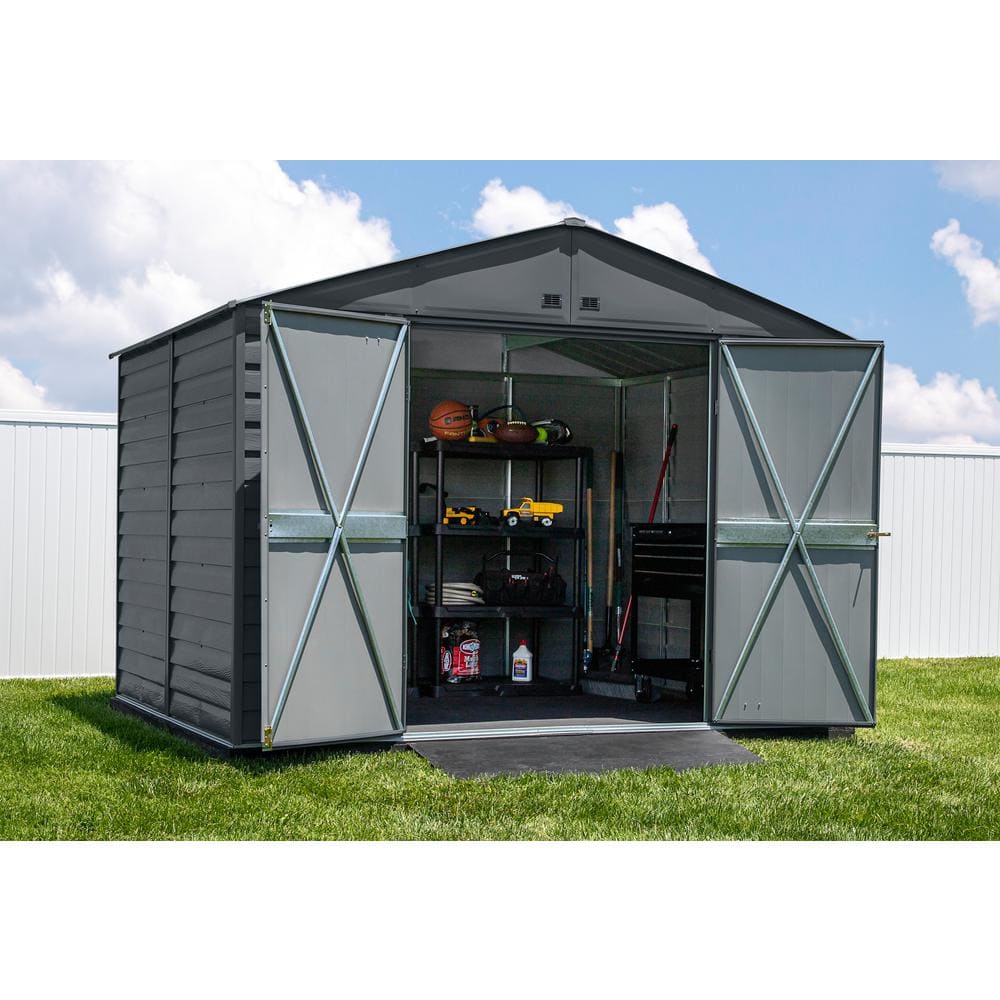 Charcoal 10' x 8' Galvanized Steel Peak Roof Storage Shed