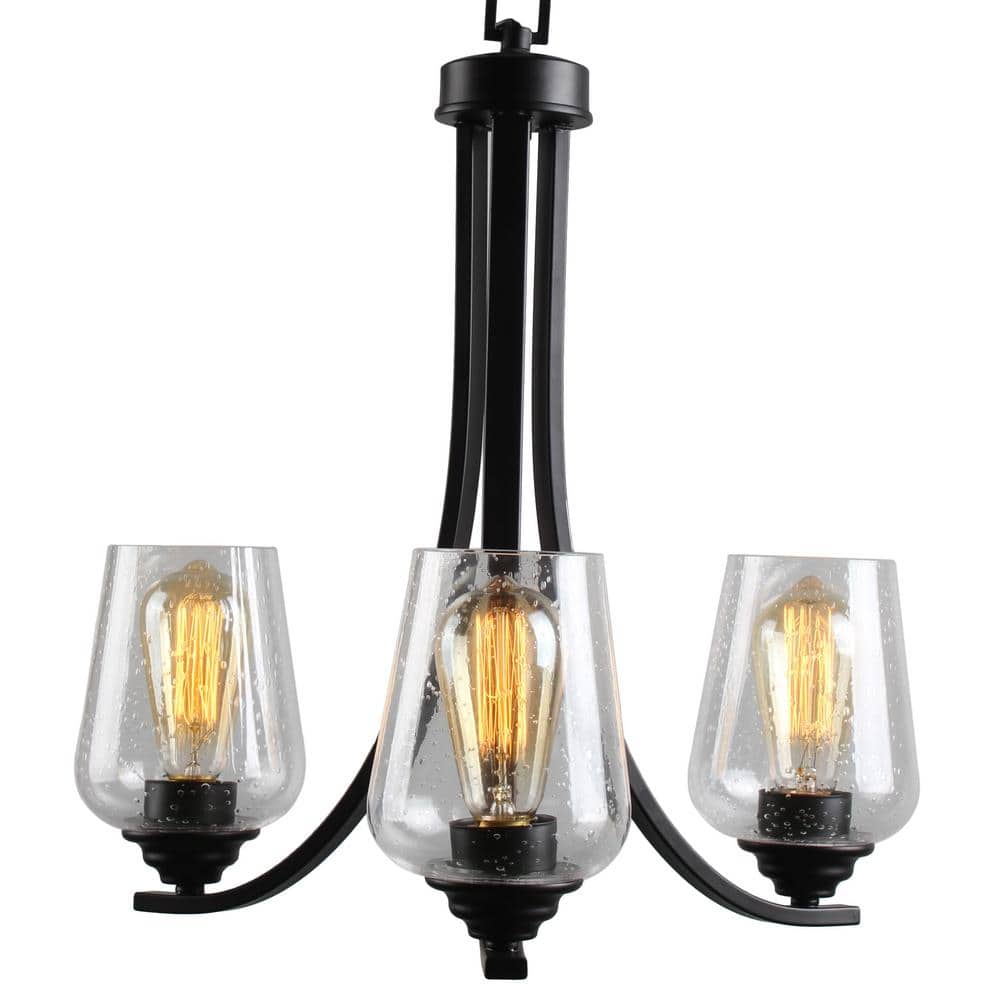 Shyloh Coal Finish 3-Light Chandelier with Clear Seeded Glass