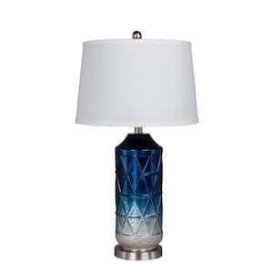 27.5 in. Table Lamp in a White Mercury Glass with Frosted Mist Color Tint in Blue